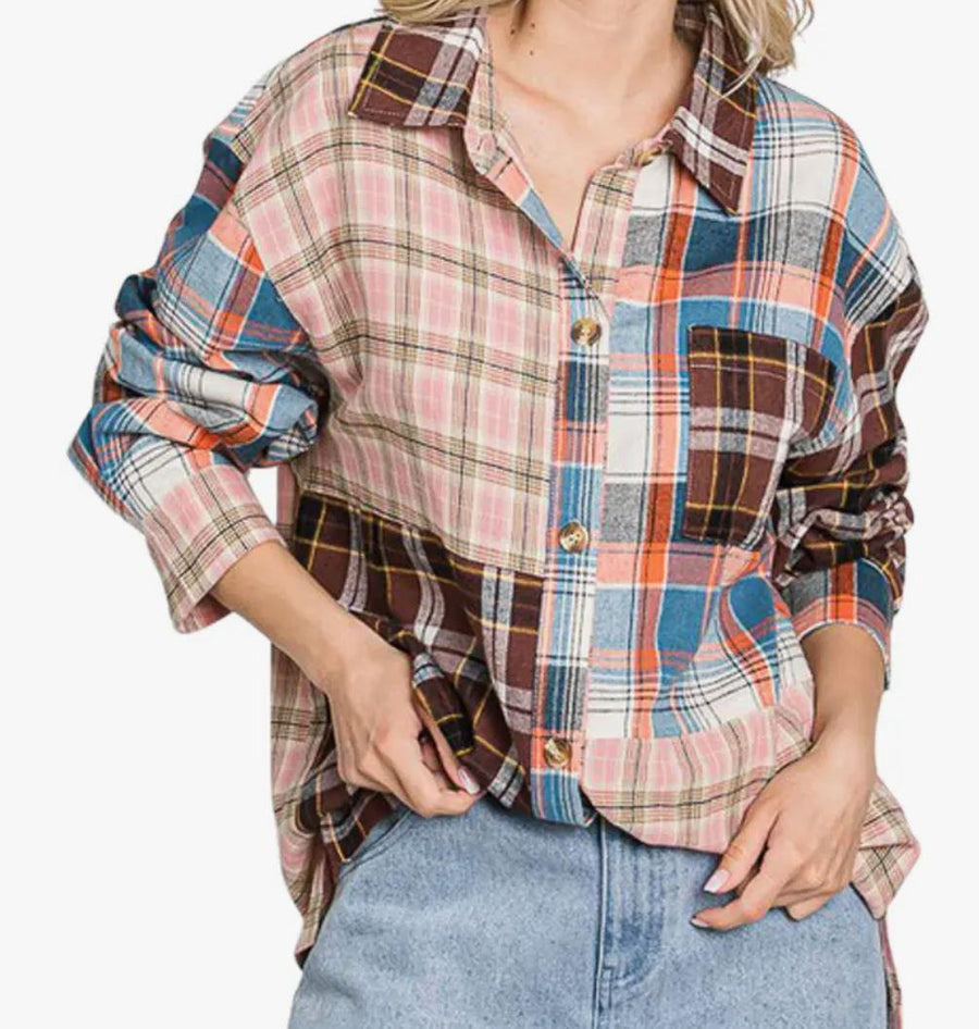 Women's Multi Color Plaid Flannel Top