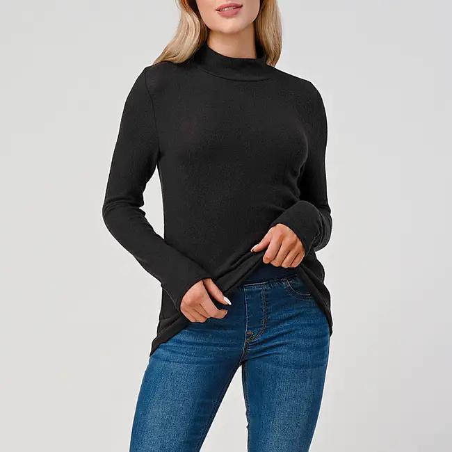 Women's Relaxed Fit Mock Neck Solid Top | Black