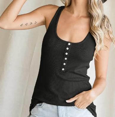 Women's Ribbed Button Tank Top | Black