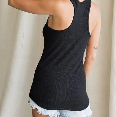 Women's Ribbed Button Tank Top | Black