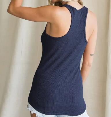 Women's Ribbed Button Tank Top | Navy