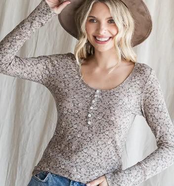 Women's Scoop Neck Floral Top | Taupe