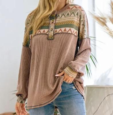 Women's Time To Enjoy Aztec Top | Taupe, Olive, & Mustard