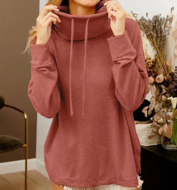 Women's Top Brushed Hacci Turtle Neck Side Pockets