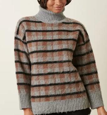 Women's Turtle Neck Plaid Sweater | Heather Grey