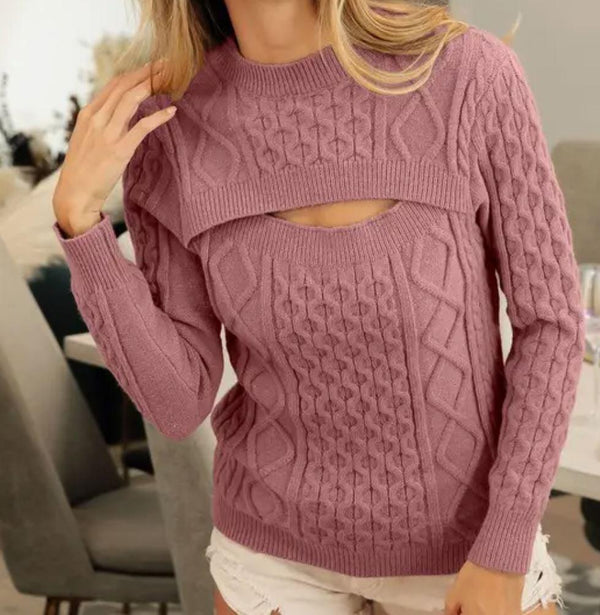 Women's Twist Knitted Sweater With Cut Out Chest Detail