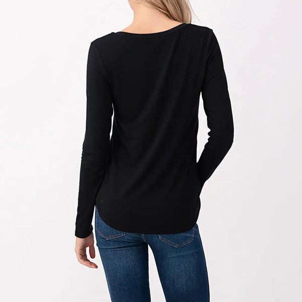 Women's V-Neck Long Sleeve Top | Black