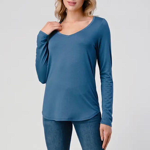 Women's V-Neck Long Sleeve Top | Blue Shadow