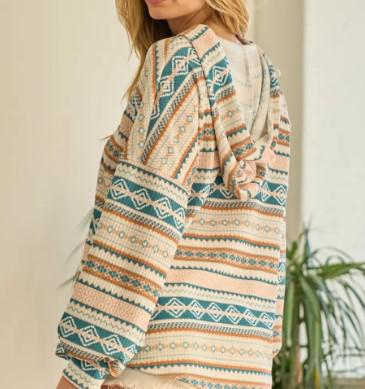 Women's Veth Aztec Hoodie | Teal & Rust