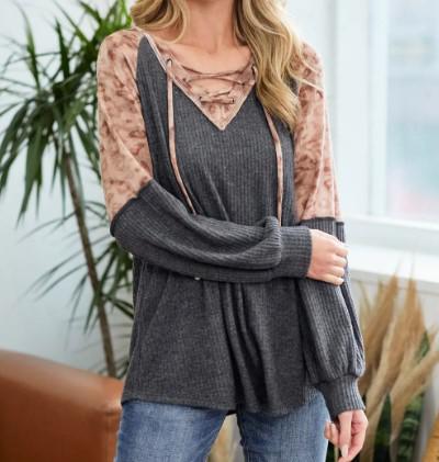 Women's Waffle Knit Leopard Tunic Top | Charcoal