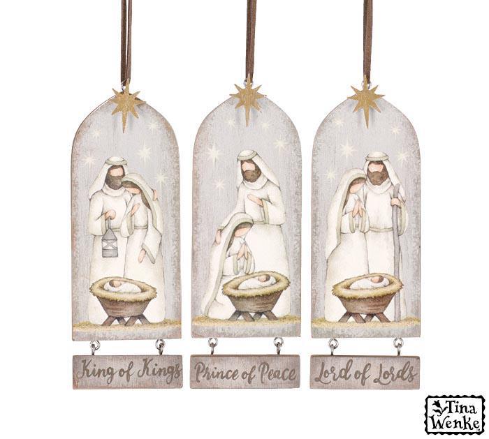 Wooden Holy Family Scene Ornament