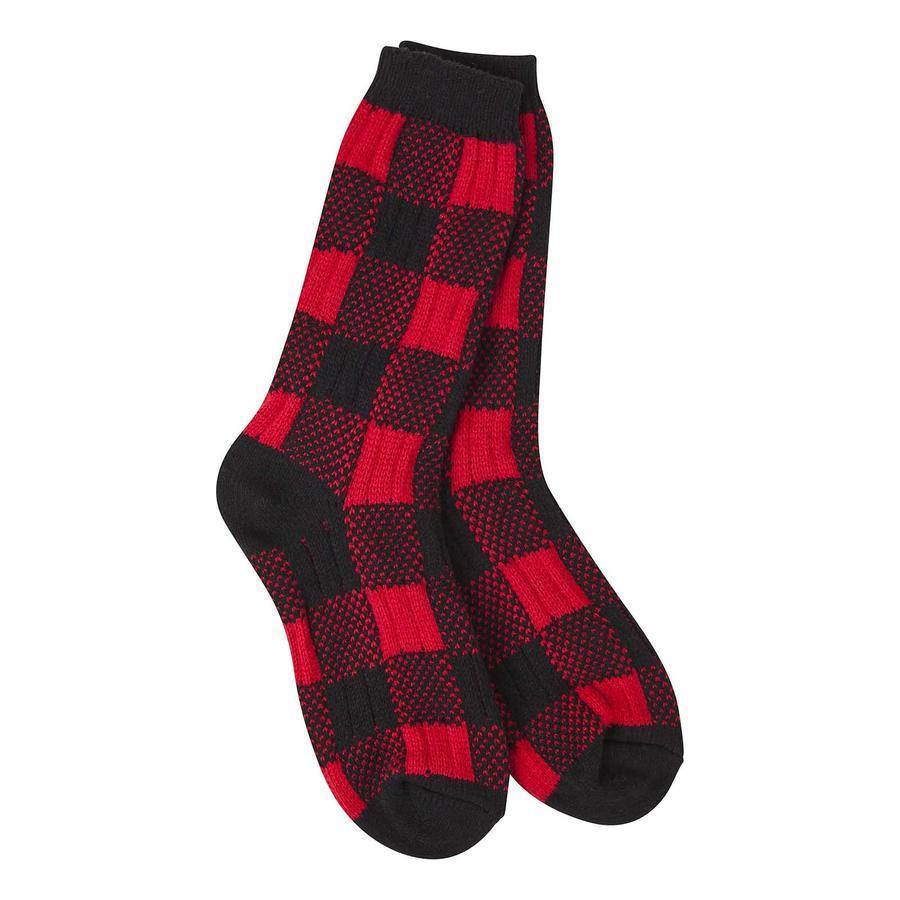 World's Softest® Ribbed Crew Sock Red & Black Plaid