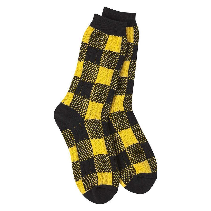 World's Softest® Ribbed Crew Sock Yellow & Black Plaid
