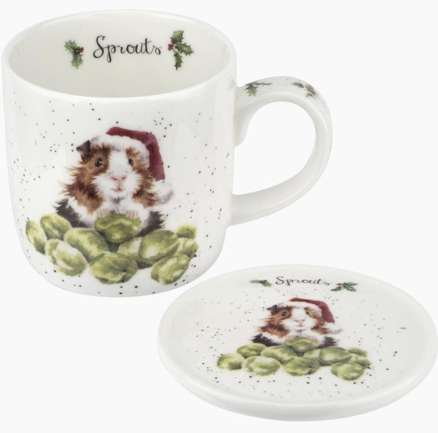 Wrendale Bone China | Sprouts Christmas Tree Mug & Coaster