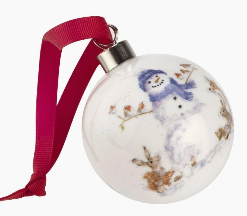 Wrendale Bone China Tea Christmas Tree Ornament | Holiday Snowman Bauble