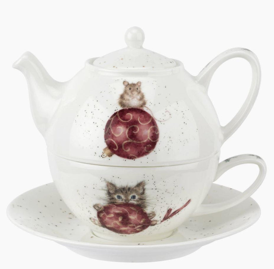 Wrendale Bone China Tea for One | Christmas Mouse & Kitten